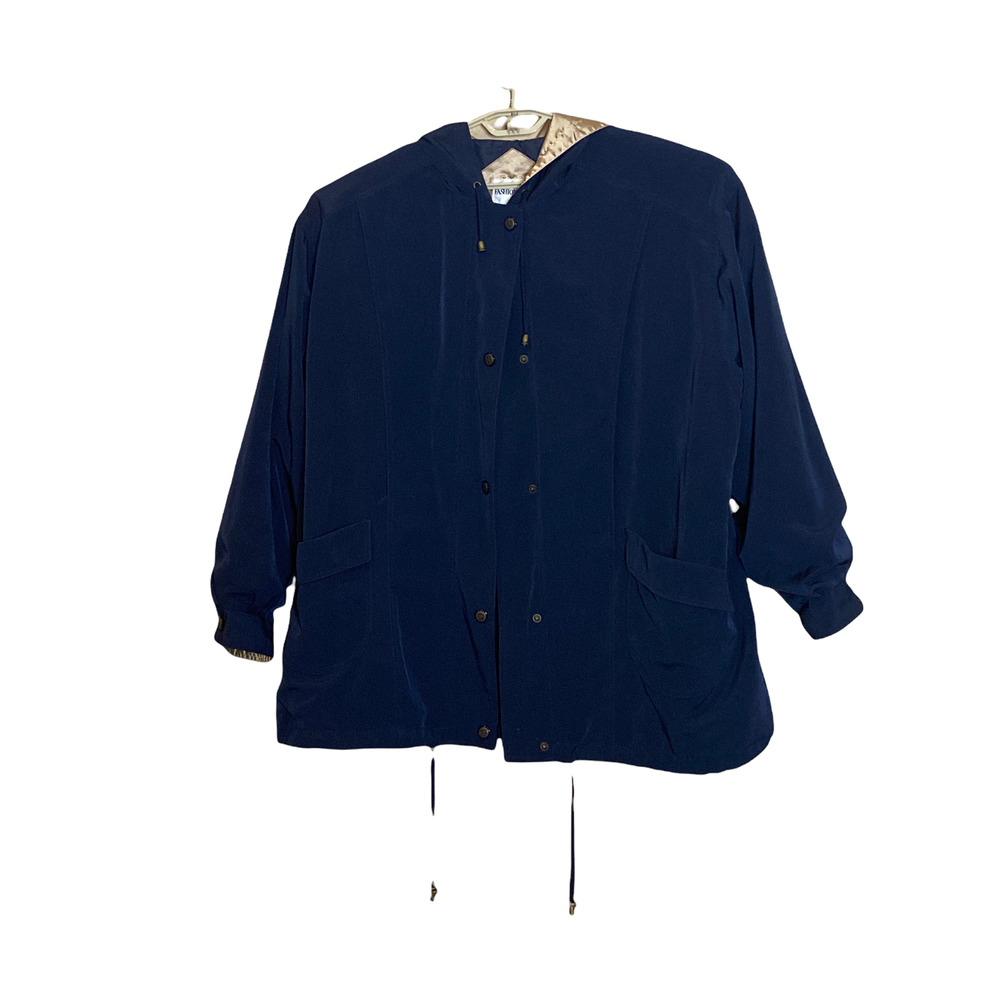 Fashion Bug Snap-Front Hooded Navy Raincoat- Size 26/28
